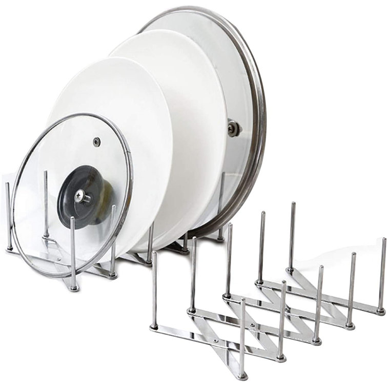 Prep & Savour Kitchen Dish Plate Pot Lid Organizer Holder Adjustable Length Stainless Steel